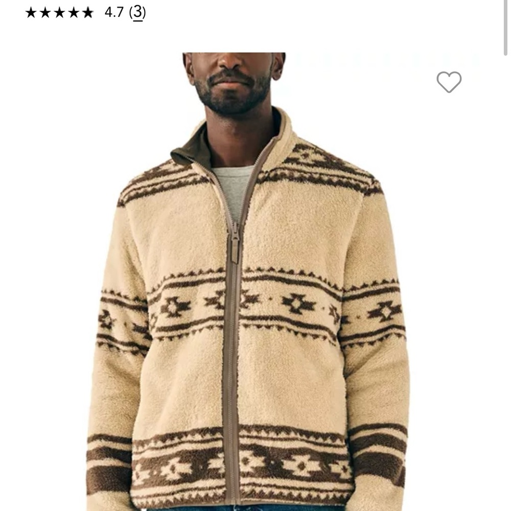 NWOT Faherty Cream and Brown Zip Up Sweater with Geometric Patterns